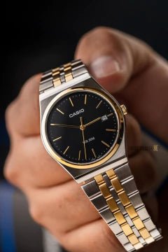 MTP-B145SG-1AVDF Casio Black Dial Stainless Steel Silver & Gold Chain Quartz Men's Watch. - Timecheck