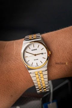 MTP-B145SG-7AVDF Casio White Dial Stainless Steel Silver & Gold Chain Quartz Men's Watch. - Timecheck