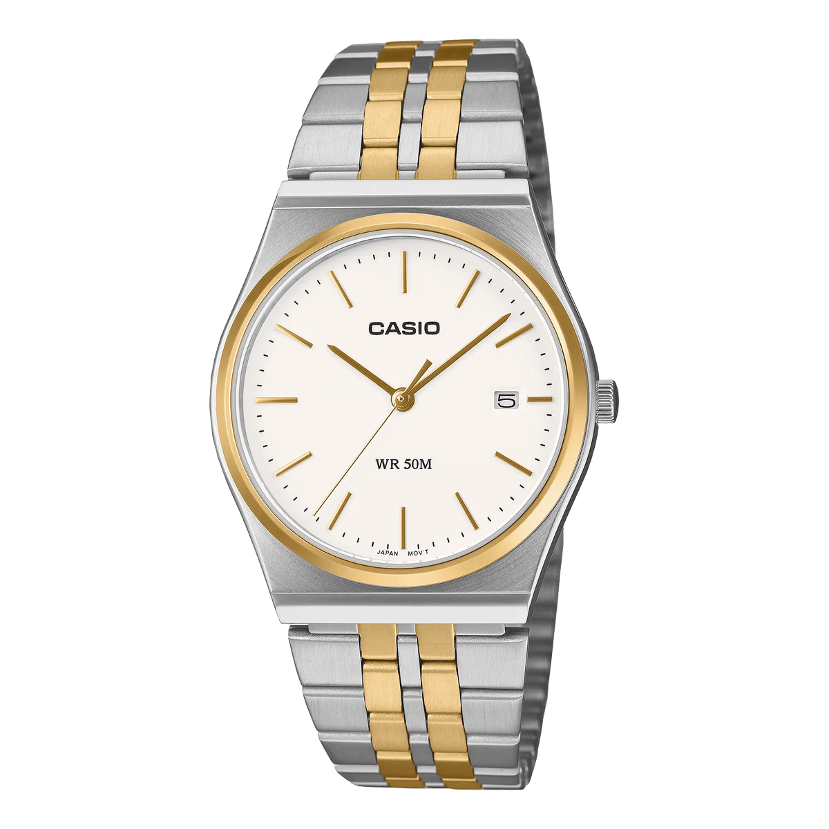 MTP-B145SG-7AVDF Casio White Dial Stainless Steel Silver & Gold Chain Quartz Men's Watch. - Timecheck