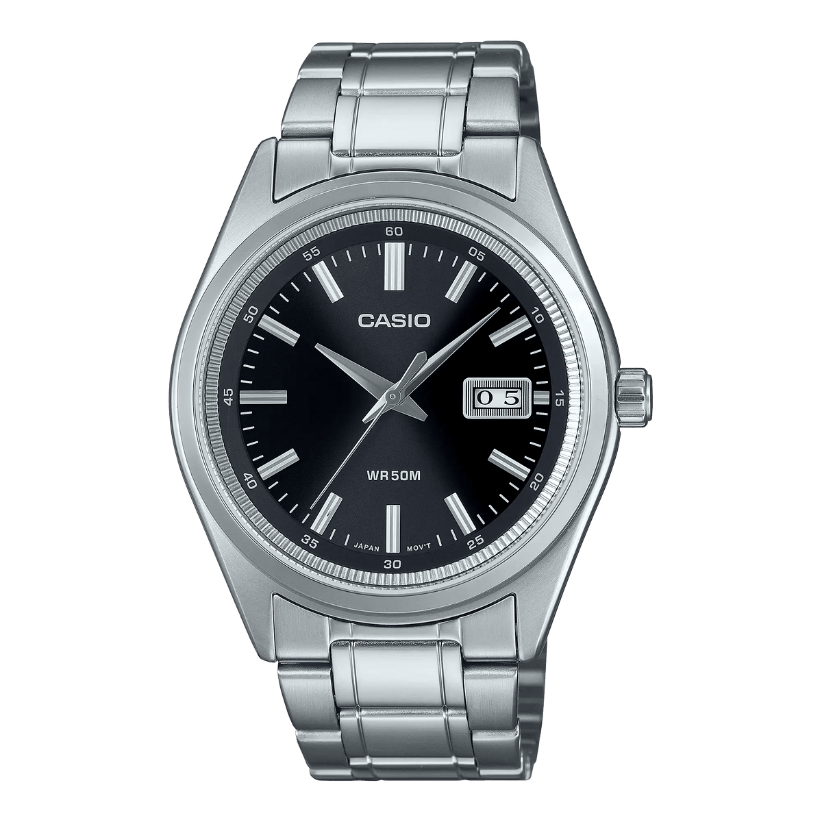 MTP-B180D-1A1VDF Casio Black Dial Silver Stainless Steel Chain Analog Men's Watch. - Timecheck