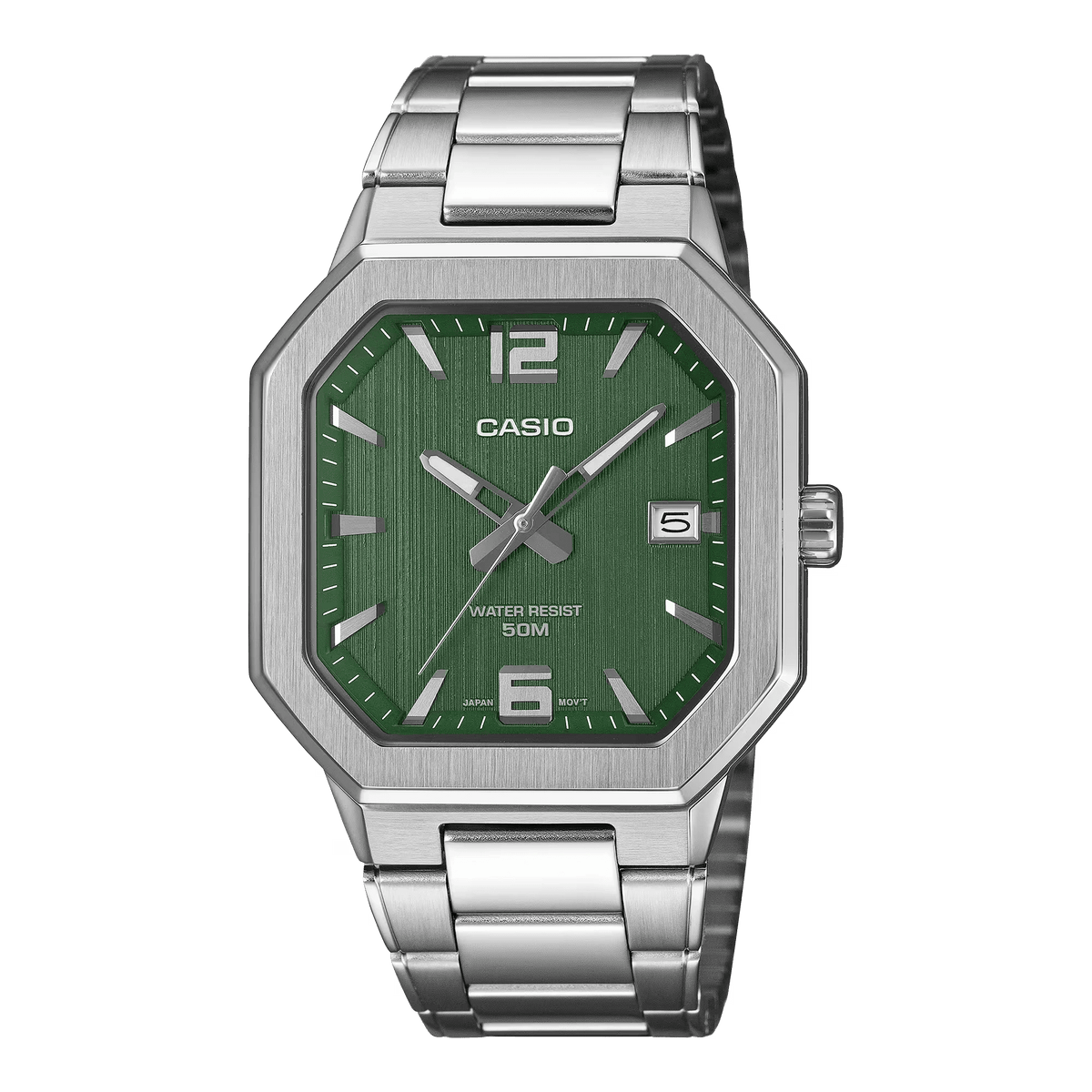 MTP-B195D-3AVDF Casio Green Dial Silver Stainless Steel Chain Analog Men's Watch. - Timecheck