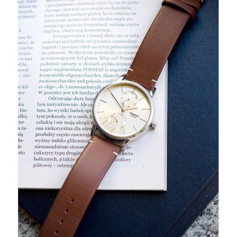 MTP-B310L-9AVDF Casio White Dial Brown Leather Strap Analog Men's Watch. - Timecheck