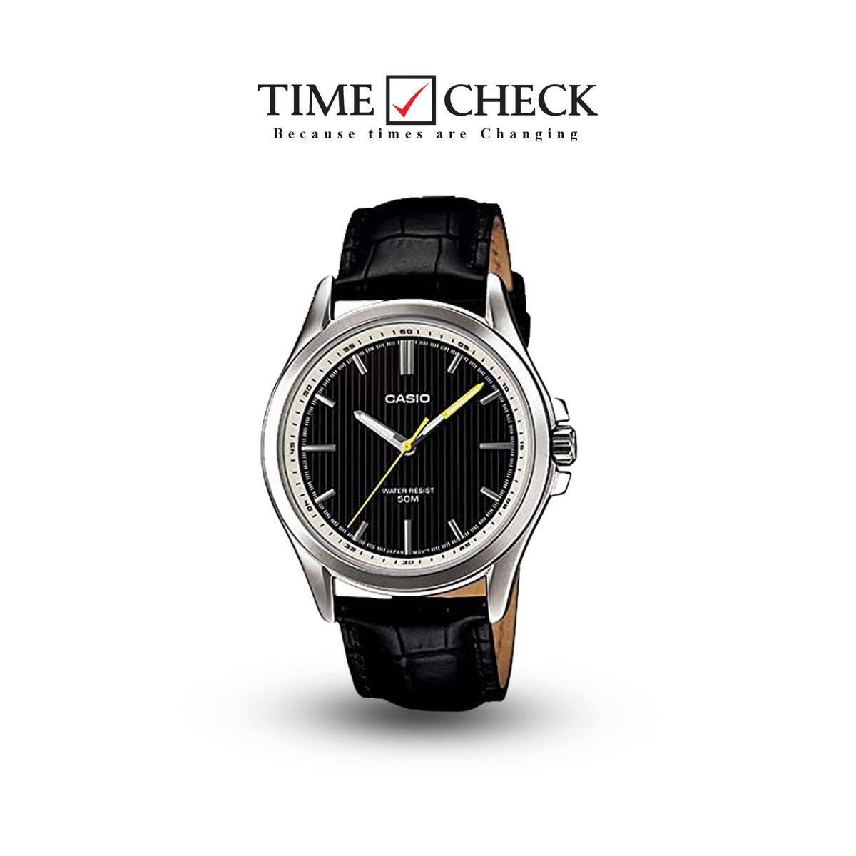 MTP-E104L-1AVDF Casio Black Leather Strap Quartz Men's Watch. - Timecheck