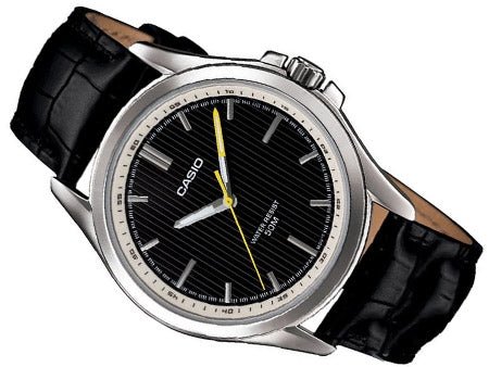 MTP-E104L-1AVDF Casio Black Leather Strap Quartz Men's Watch. - Timecheck