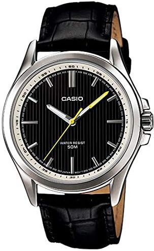 MTP-E104L-1AVDF Casio Black Leather Strap Quartz Men's Watch. - Timecheck