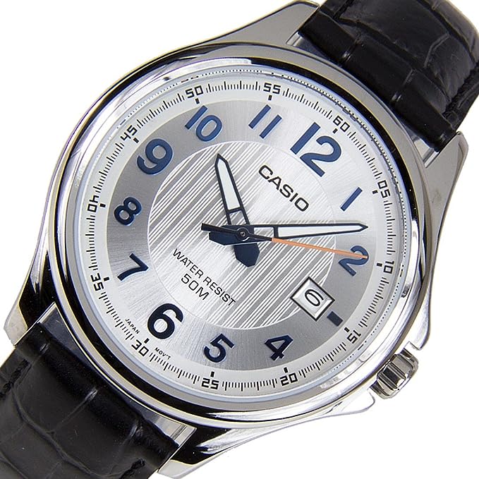 MTP-E126L-7AVDF Casio Steel Case Silver Dial Black Leather Strap Quartz Men's Watch. - Timecheck