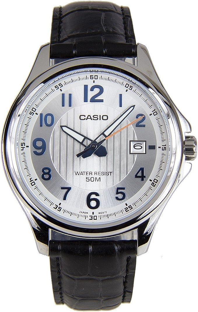 MTP-E126L-7AVDF Casio Steel Case Silver Dial Black Leather Strap Quartz Men's Watch. - Timecheck