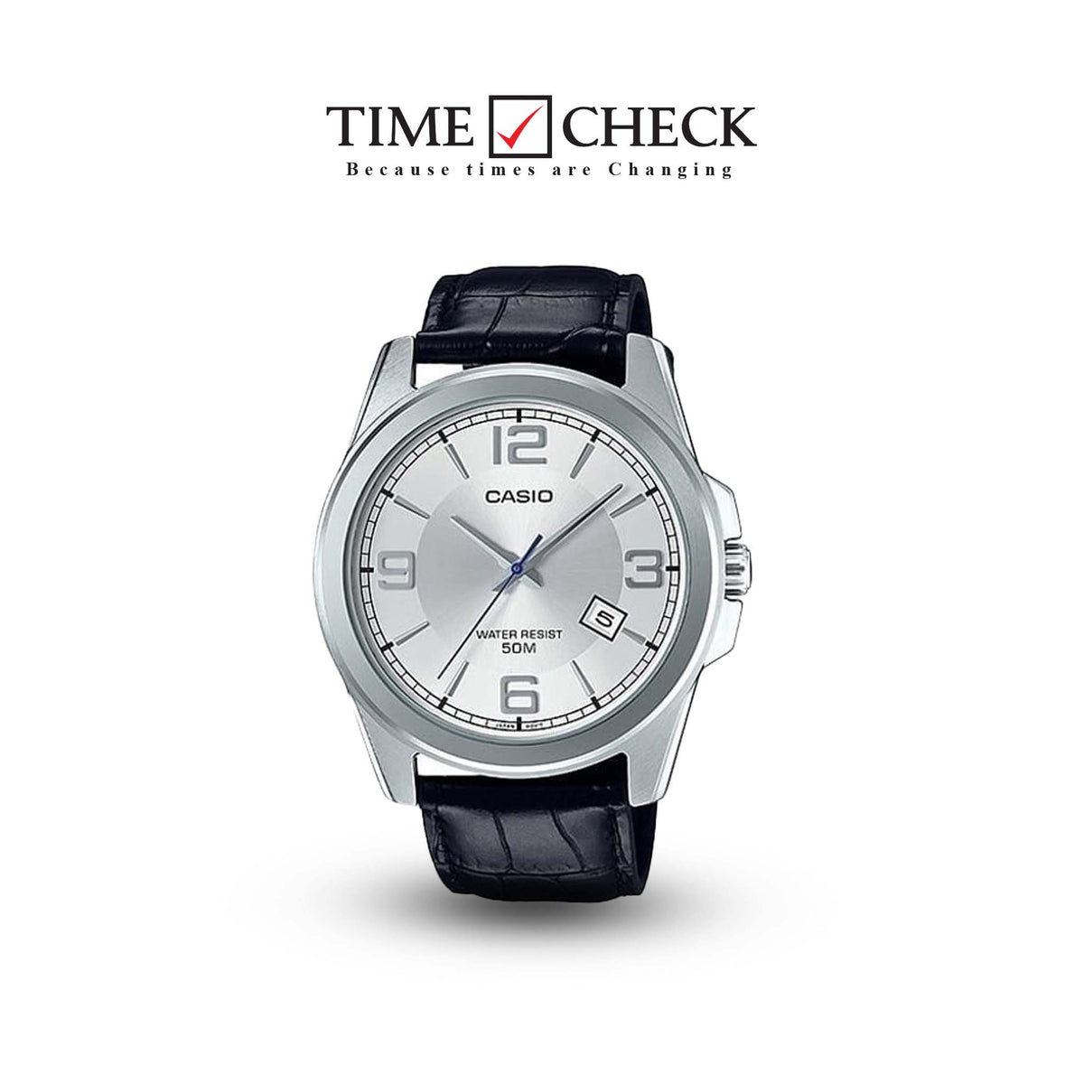 MTP-E138L-7AVDF Casio Silver Dial Leather Strap Analog Quartz Men's Watch. - Timecheck