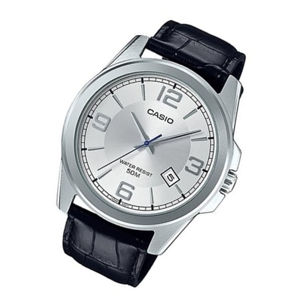 MTP-E138L-7AVDF Casio Silver Dial Leather Strap Analog Quartz Men's Watch. - Timecheck
