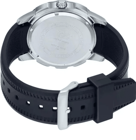 MTP-E195-1AVDF Casio Black Dial Steel Case Silicon Strap Quartz Men's Watch. - Timecheck