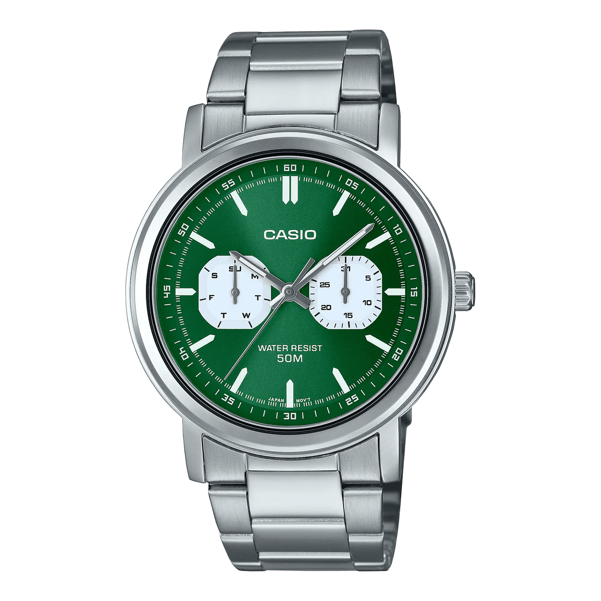 Casio MTP-E335D-3EVDF Green Dial Stainless Steel Analog Men's Watch
