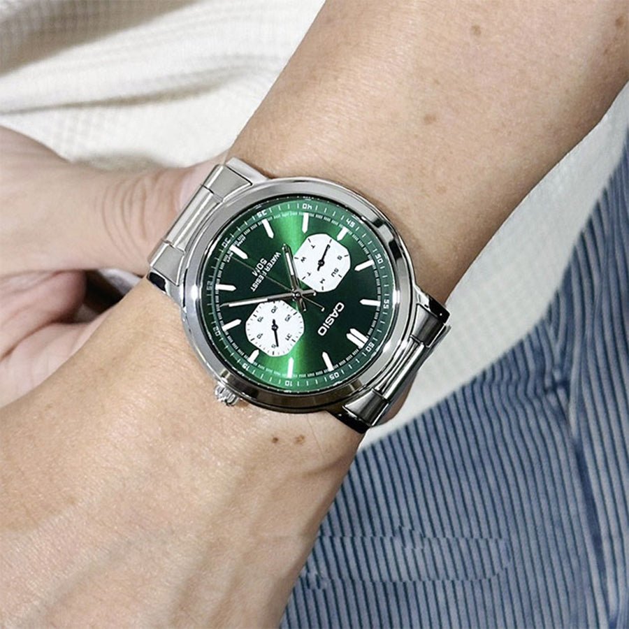 MTP-E335D-3EVDF Casio Analog Green Dial Quartz Men's Watch. - Timecheck