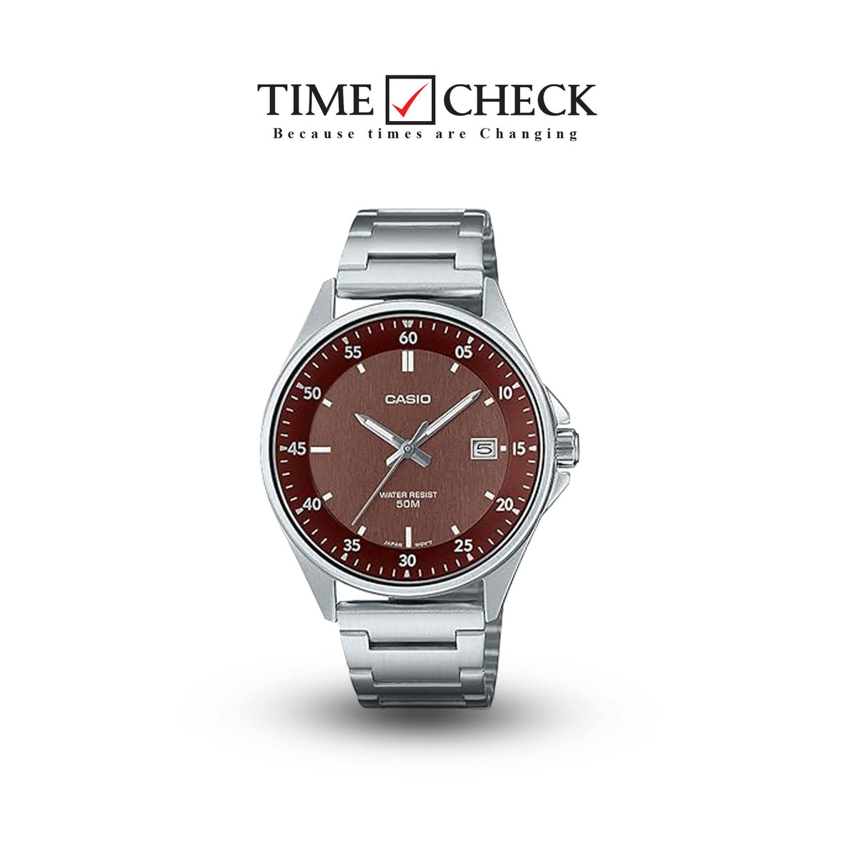 MTP-E705D-5EVDF Casio Brown Dial Stainless Steel Analog Quartz Men's Watch. - Timecheck