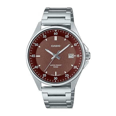 MTP-E705D-5EVDF Casio Brown Dial Stainless Steel Analog Quartz Men's Watch. - Timecheck