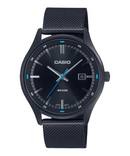 MTP-E710MB-1AVDF Casio Mash Band Quartz Analog Black Dial Men's Watch. - Timecheck