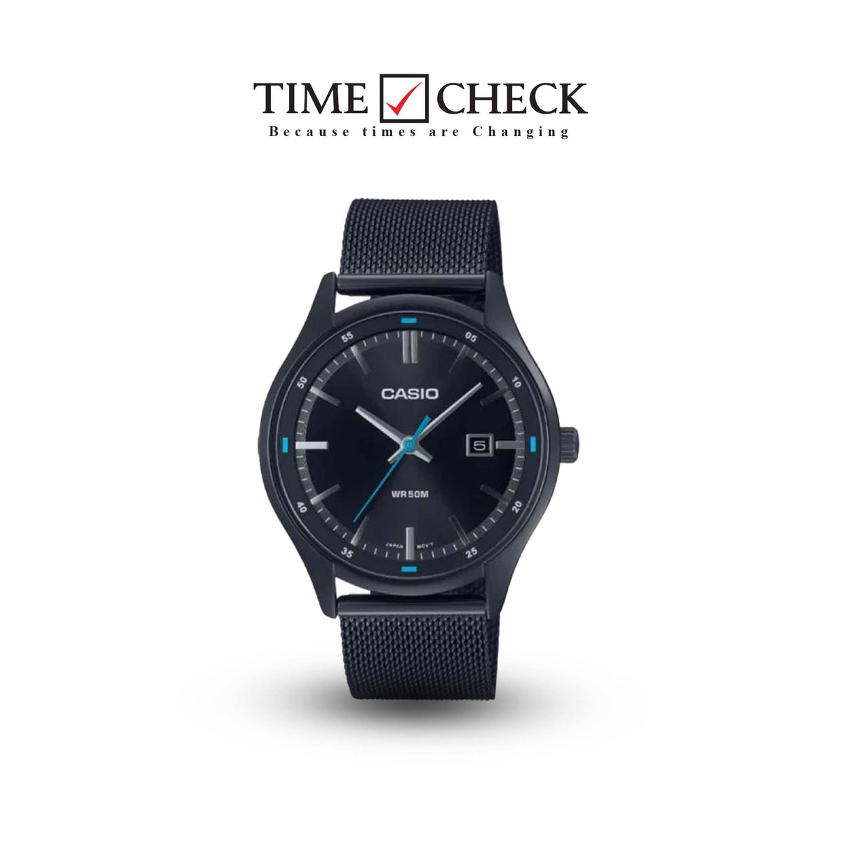 MTP-E710MB-1AVDF Casio Mash Band Quartz Analog Black Dial Men's Watch. - Timecheck