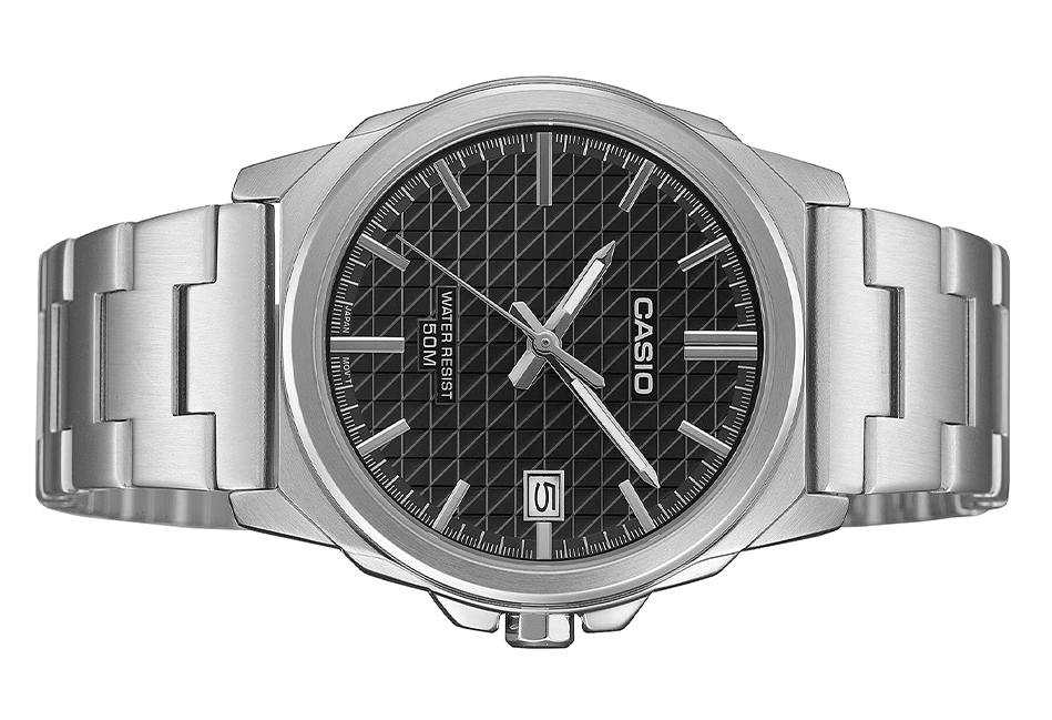 MTP-E720D-1AVDF Casio Black Dial Silver Stainless Steel Analog Quartz Men's Watch. - Timecheck