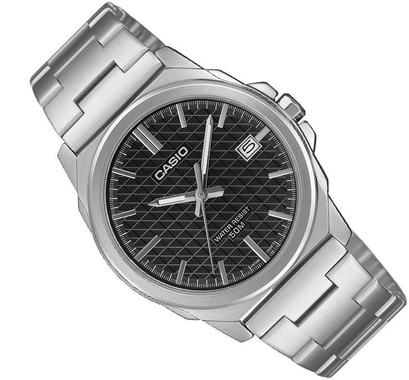 MTP-E720D-1AVDF Casio Black Dial Silver Stainless Steel Analog Quartz Men's Watch. - Timecheck