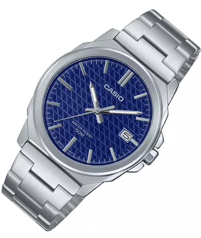 MTP-E720D-2AVDF Casio Blue Dial Silver Stainless Steel Analog Quartz Men's Watch. - Timecheck