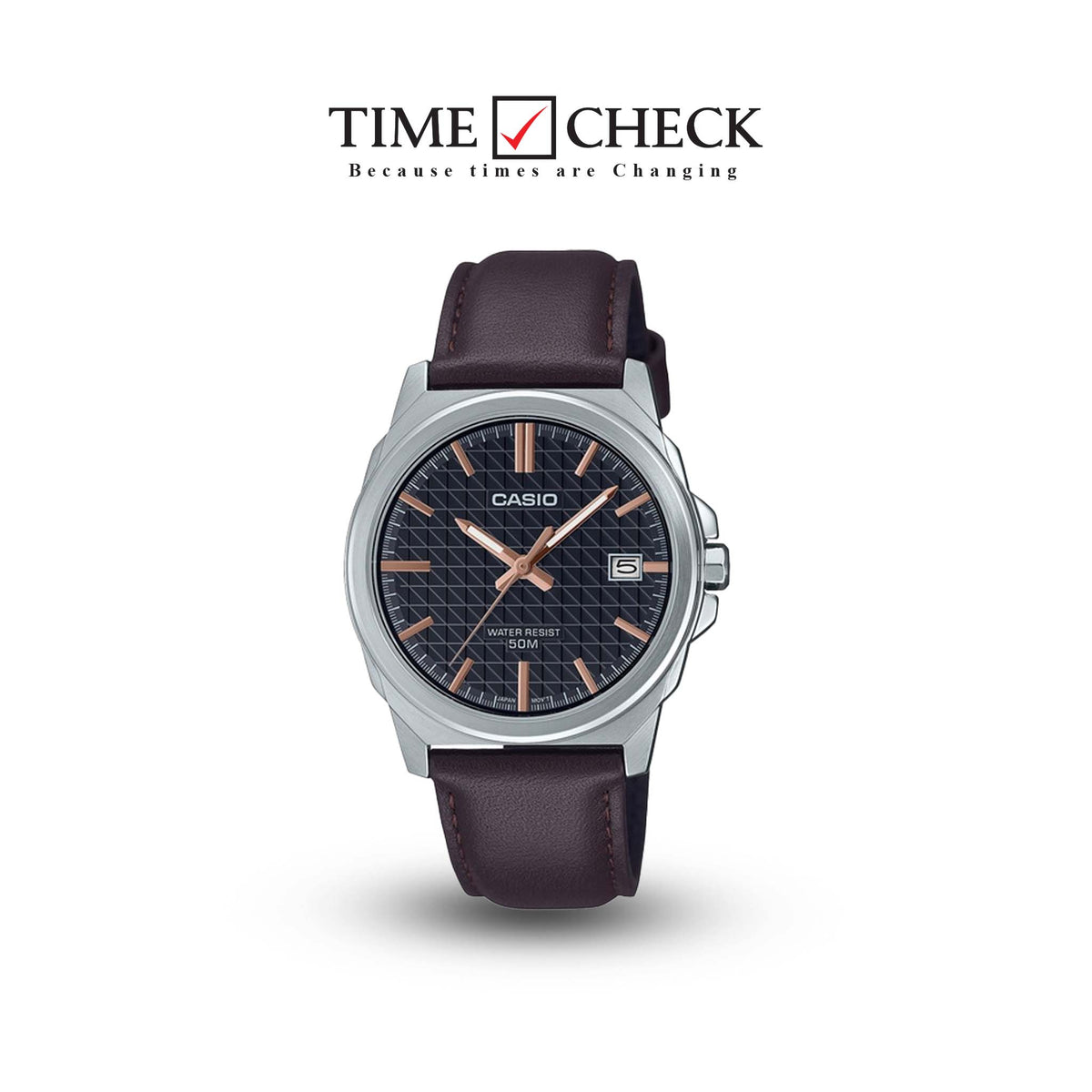 MTP-E720L-5AVDF Casio Black Dial Black Leather Strap Analog Quartz Men's Watch. - Timecheck