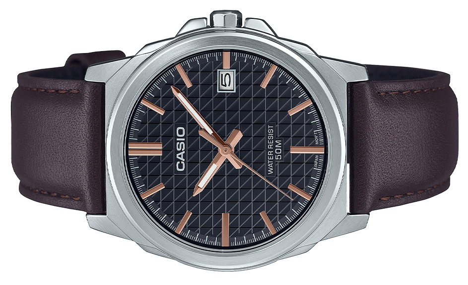 MTP-E720L-5AVDF Casio Black Dial Black Leather Strap Analog Quartz Men's Watch. - Timecheck