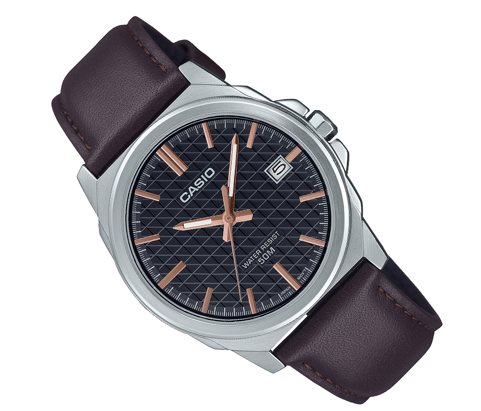 MTP-E720L-5AVDF Casio Black Dial Black Leather Strap Analog Quartz Men's Watch. - Timecheck