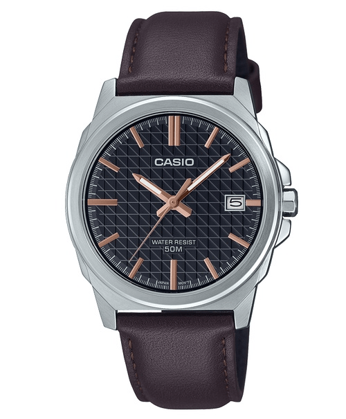 MTP-E720L-5AVDF Casio Black Dial Black Leather Strap Analog Quartz Men's Watch. - Timecheck