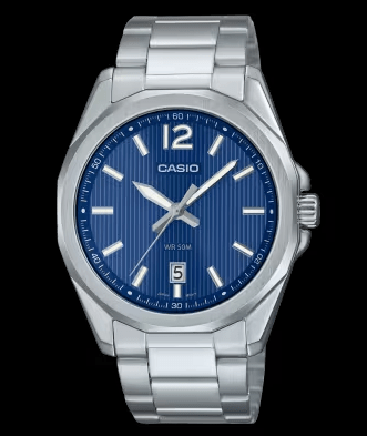 MTP-E725D-2AVDF Casio Blue Dial Silver Stainless Steel Chain Analog Quartz Men's Watch. - Timecheck