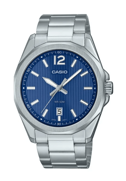MTP-E725D-2AVDF Casio Blue Dial Silver Stainless Steel Chain Analog Quartz Men's Watch. - Timecheck