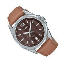 MTP-E725L-5AVDF Black Dial Steel Case Brown Leather Strap Analog Quartz Men's Watch. - Timecheck