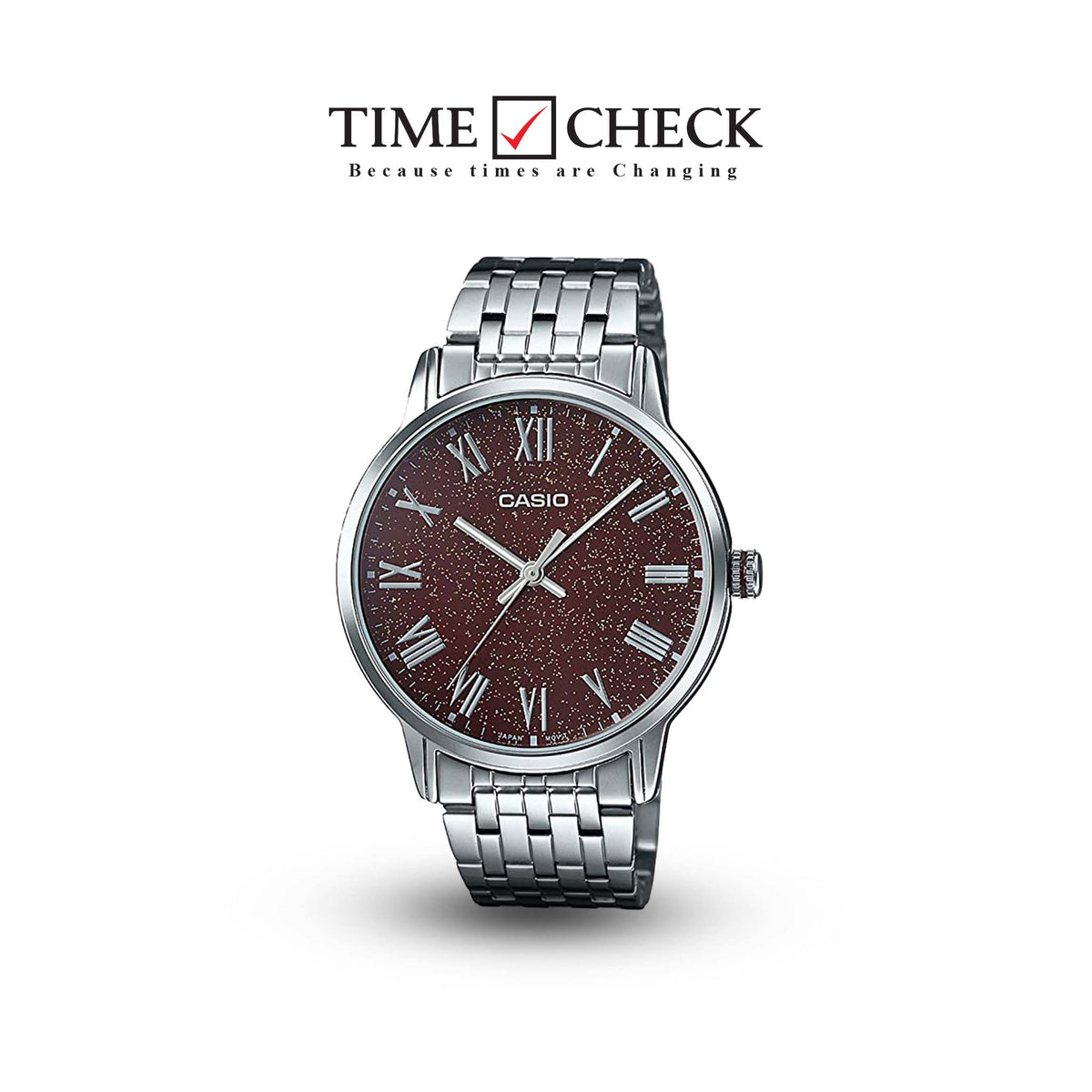MTP-TW100D-5AVDF Casio Black Dial Stainless Steel Chain Analog Quartz Men's Watch. - Timecheck