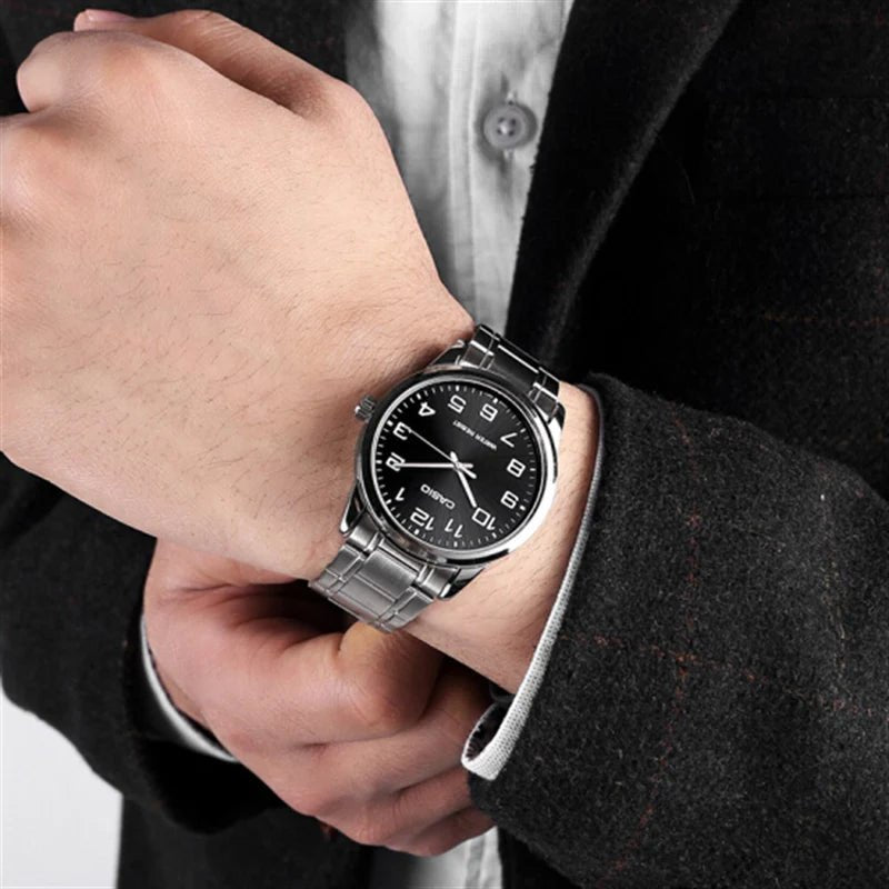 MTP-V001D-1BUDF Casio Black Dial Stainless Steel Quartz Analog Men's Watch. - Timecheck