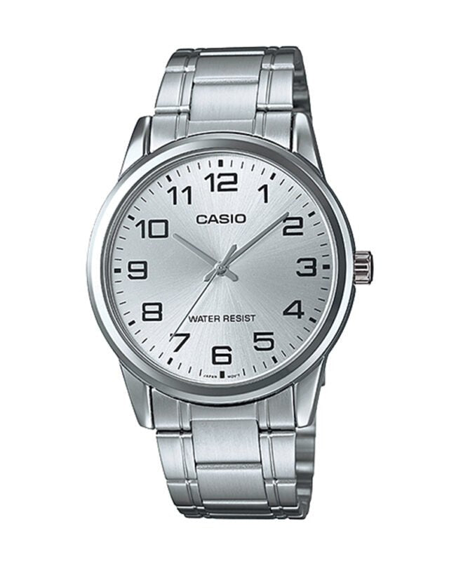 MTP-V001D-7BUDF Casio Stainless Steel Quartz Analog Silver Dial Men's Watch. - Timecheck