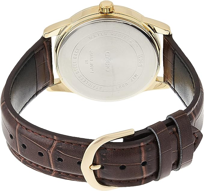 MTP-V001GL-9BUDF Casio Stainless Steel with Leather Strap, Quartz Men's Watch. - Timecheck
