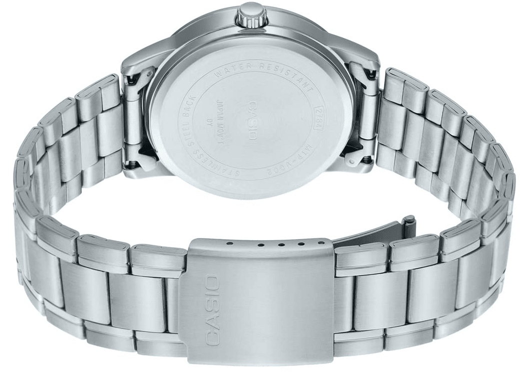 MTP-V002D-1B3UDF Casio Black Dial Silver Stainless Steel Chain Analog Men's Watch. - Timecheck