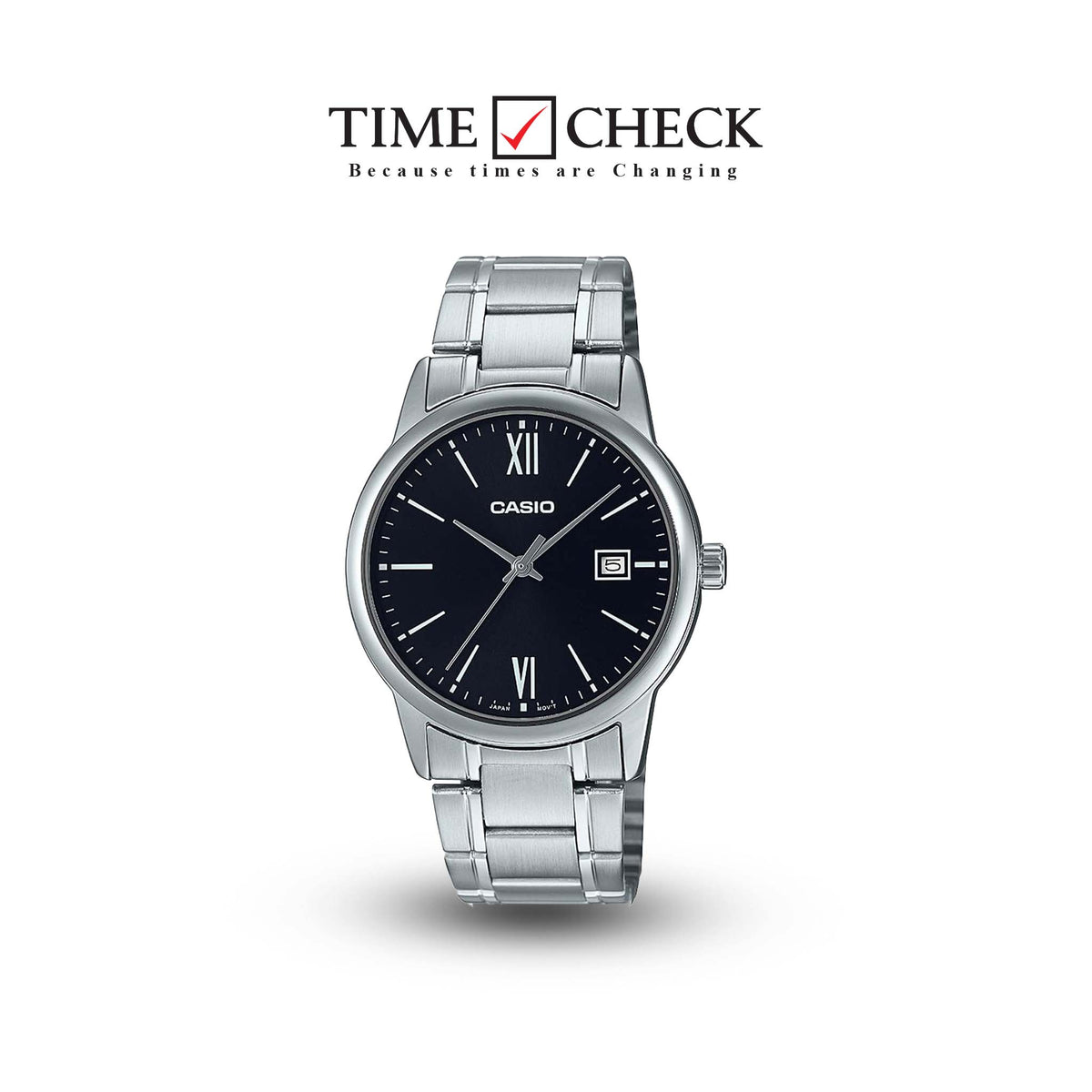 MTP-V002D-1B3UDF Casio Black Dial Silver Stainless Steel Chain Analog Men's Watch. - Timecheck