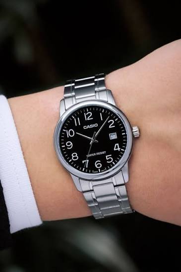 MTP-V002D-1BUDF Casio Black Dial Silver Stainless Steel Chain Analog Men's Watch. - Timecheck