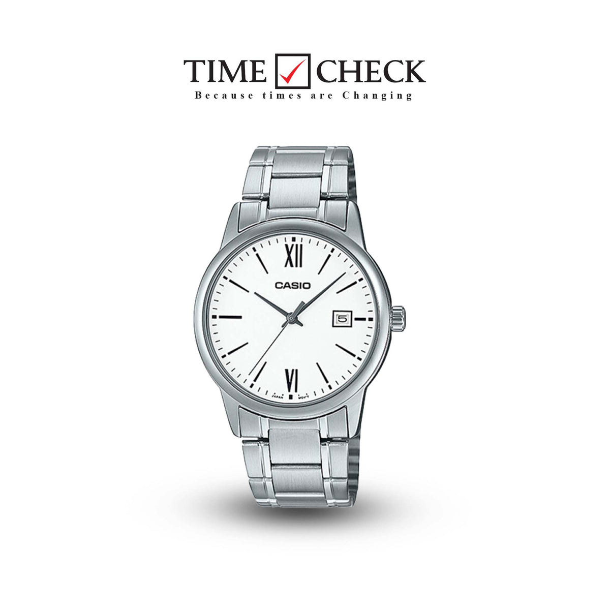 MTP-V002D-7B3UDF Casio Black Dial Silver Stainless Steel Chain Analog Men's Watch. - Timecheck