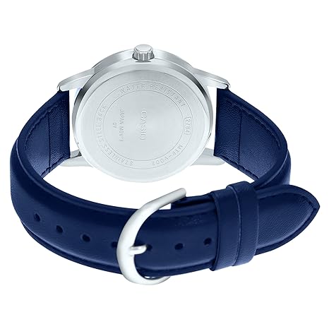 MTP-V002L-2B3UDF Casio Silver Dial Blue Leather Strap Analog Quartz Men's Watch. - Timecheck
