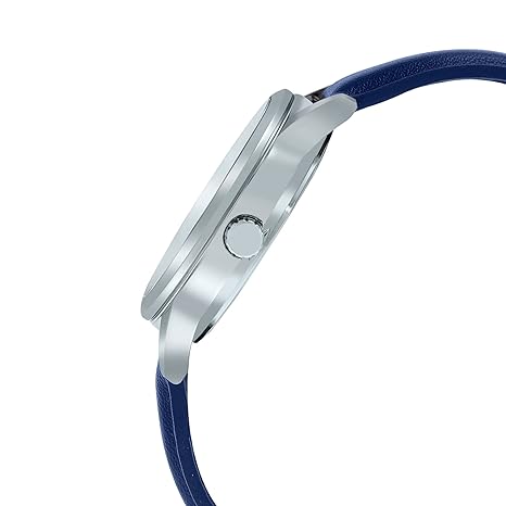 MTP-V002L-2B3UDF Casio Silver Dial Blue Leather Strap Analog Quartz Men's Watch. - Timecheck