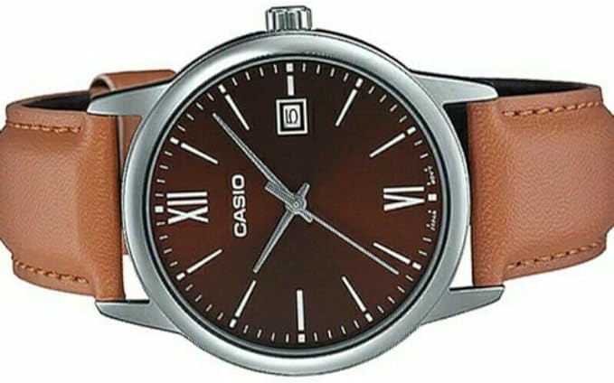 MTP-V002L-5B3UDF Casio Brown Dial Leather Strap Analog Quartz Men's Watch. - Timecheck