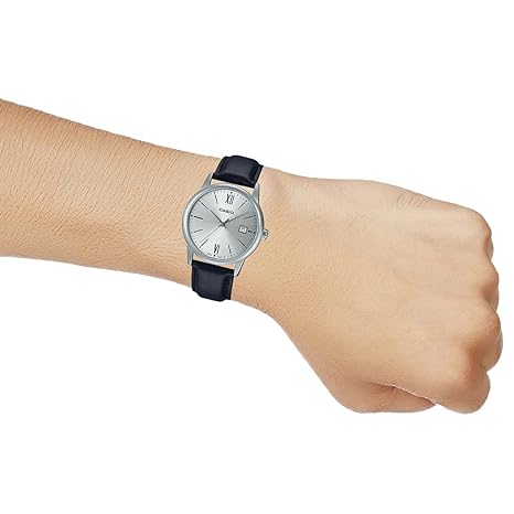 MTP-V002L-7B3UDF Casio Silver Dial Black Leather Strap Analog Quartz Men's Watch. - Timecheck