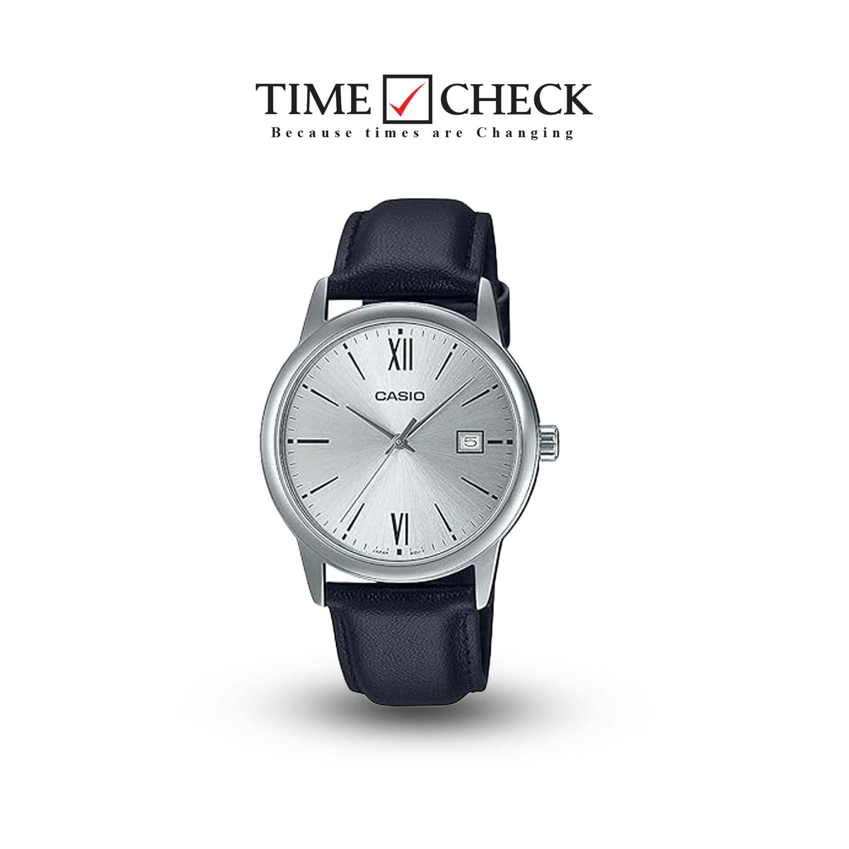 MTP-V002L-7B3UDF Casio Silver Dial Black Leather Strap Analog Quartz Men's Watch. - Timecheck