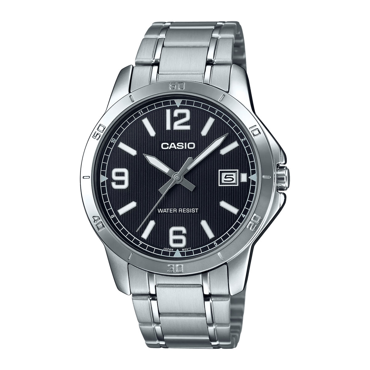 MTP-V004D-1B2UDF Casio Black Dial Stainless Steel Chain Analog Quartz Men's Watch. - Timecheck