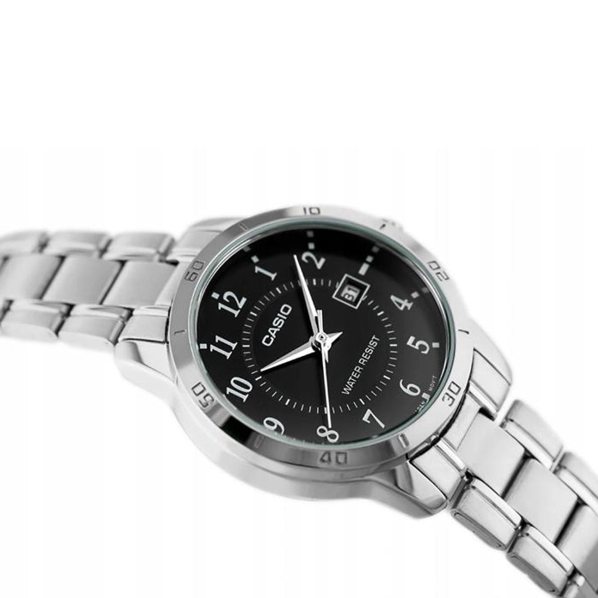 MTP-V004D-1BUDF Casio Black Dial Stainless Steel Chain Analog Quartz Men's Watch. - Timecheck