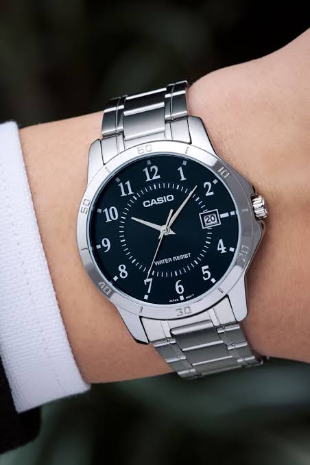 MTP-V004D-1BUDF Casio Black Dial Stainless Steel Chain Analog Quartz Men's Watch. - Timecheck