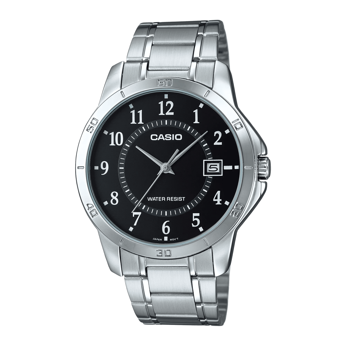 MTP-V004D-1BUDF Casio Black Dial Stainless Steel Chain Analog Quartz Men's Watch. - Timecheck