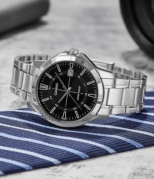 MTP-V004D-1CUDF Casio Black Dial Stainless Steel Chain Analog Quartz Men's Watch. - Timecheck