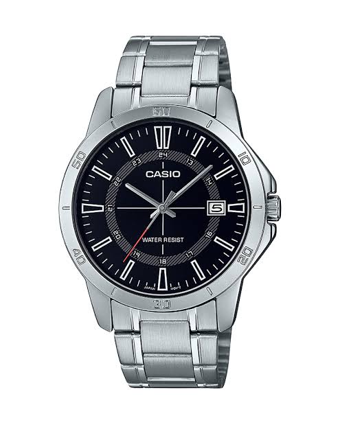 MTP-V004D-1CUDF Casio Black Dial Stainless Steel Chain Analog Quartz Men's Watch. - Timecheck
