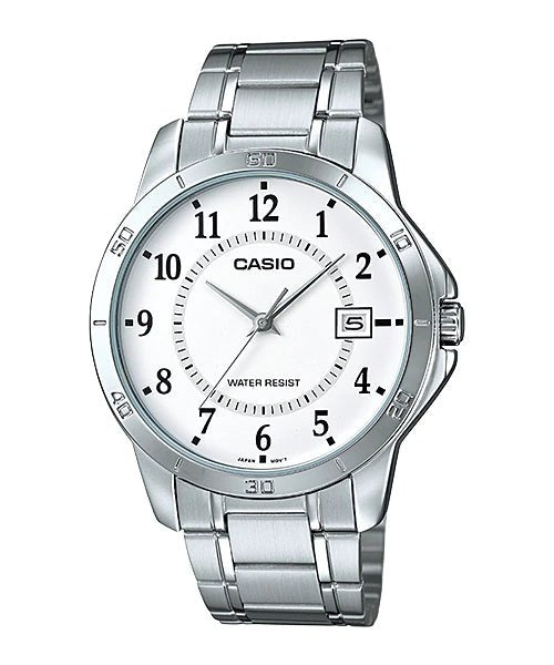 MTP-V004D-7BUDF Casio Silver White Dial Stainless Steel Chain Analog Quartz Men's Watch. - Timecheck